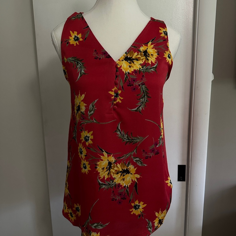 Express Floral Red Sleeveless Top